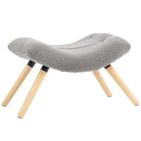 Pouf moderno con rivestimento in pile e gambe in legno, imbottito, per soggiorno, camera da letto, ingresso, Grigio chiaro
