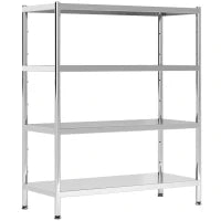 Scaffale da Cucina a 4 Livelli Regolabili su 10 Altezze Diverse, in Acciaio Inox, 91x40x108 cm, Argento