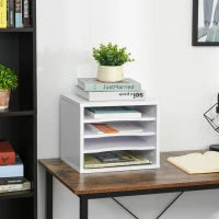 Organizer da Scrivania in Legno a 4 livelli, 35.5x25x28.6cm, Bianco