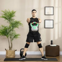 Kettlebell 16kg in PU e Sabbia con Base Piatta e Impugnatura per Stacchi, Squat e Sollevamenti, 26x18x32 cm, Verde