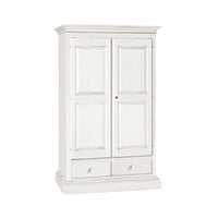 Armadio a cappello dritto appendiabiti con bastone e 2 ante 2 cassetti in legno massello e mdf con rifinitura in bianco 125x61x200 H