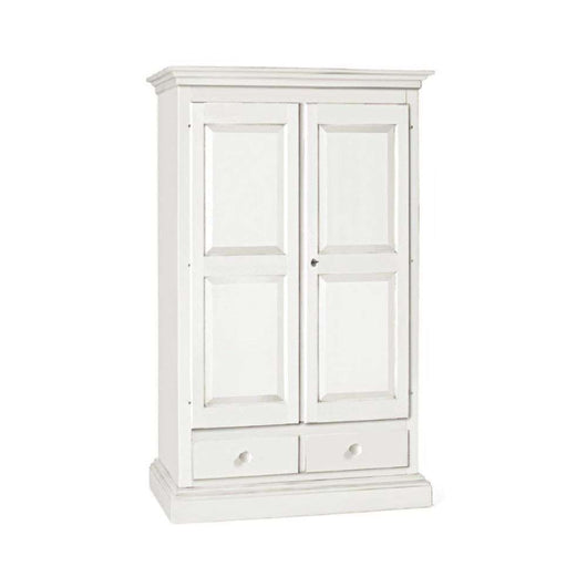 Armadio a cappello dritto appendiabiti con bastone e 2 ante 2 cassetti in legno massello e mdf con rifinitura in bianco 125x61x200 H