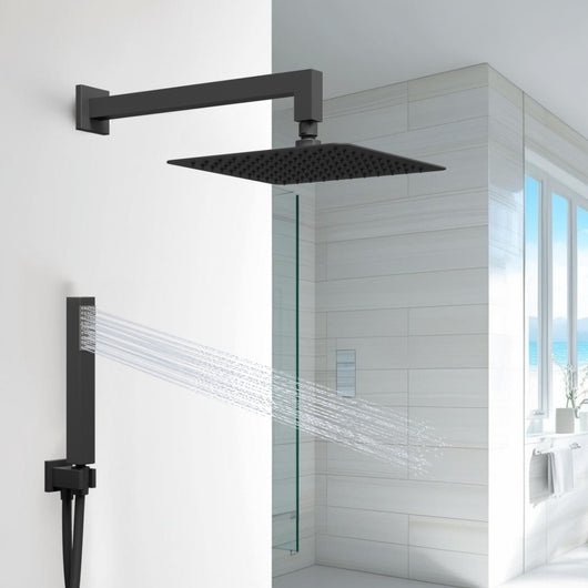 Kit doccia con soffione quadrato nero braccio presa acqua doccetta flessibile in pvc per il bagno *** confezione 1