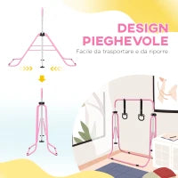 Sbarra Ginnastica Artistica per Bambini ad Altezza Regolabile con 2 Anelli, in Acciaio, 148x105x88-128 cm, Rosa