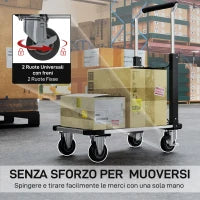 Carrello Portapacchi Pieghevole con Pedana Estensibile, Capacità 150 kg, Maniglia Regolabile, Argento