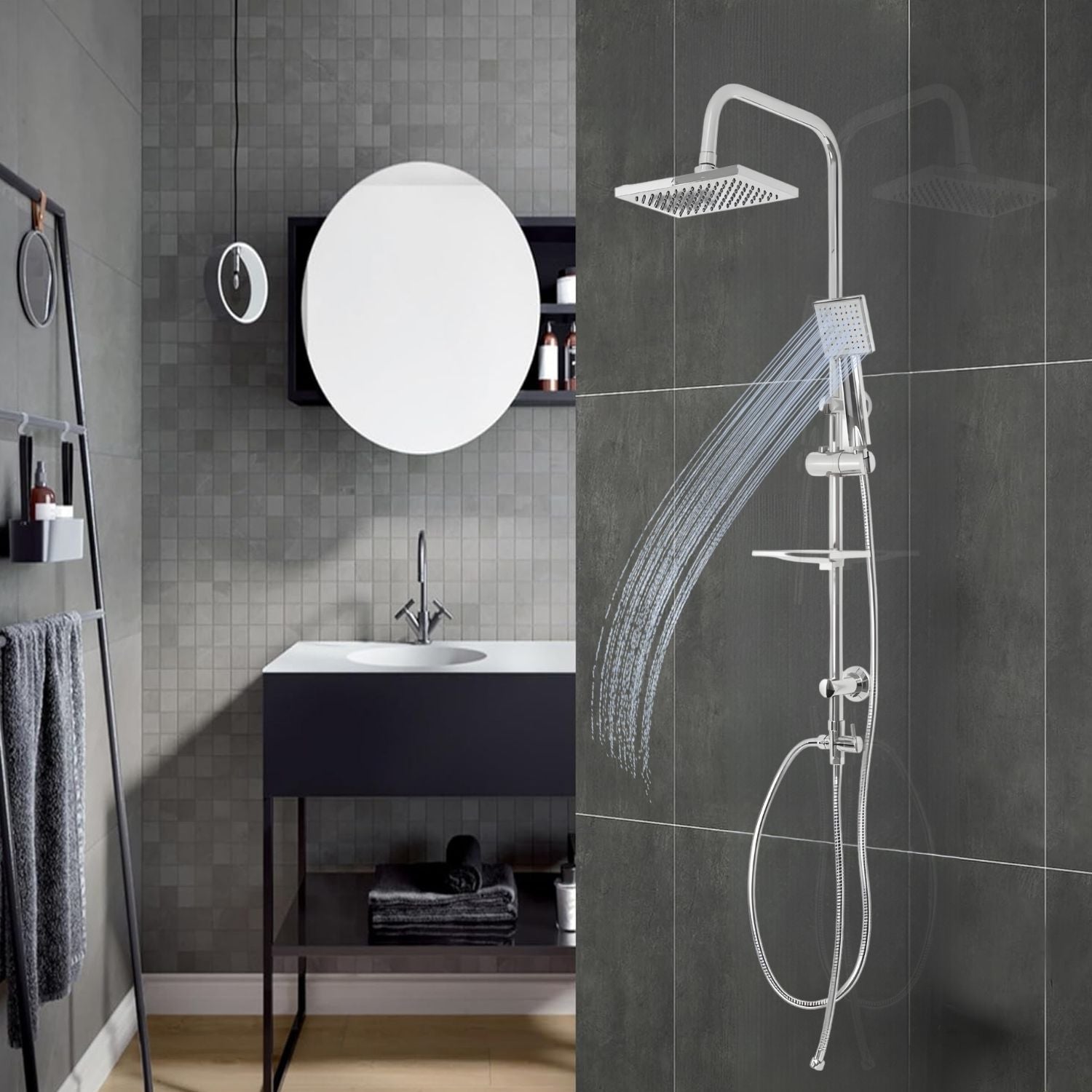 Colonna doccia attrezzata luna ottone cromato soffione e doccetta quadrati *** materiale staffe a parete abs, pezzi 1