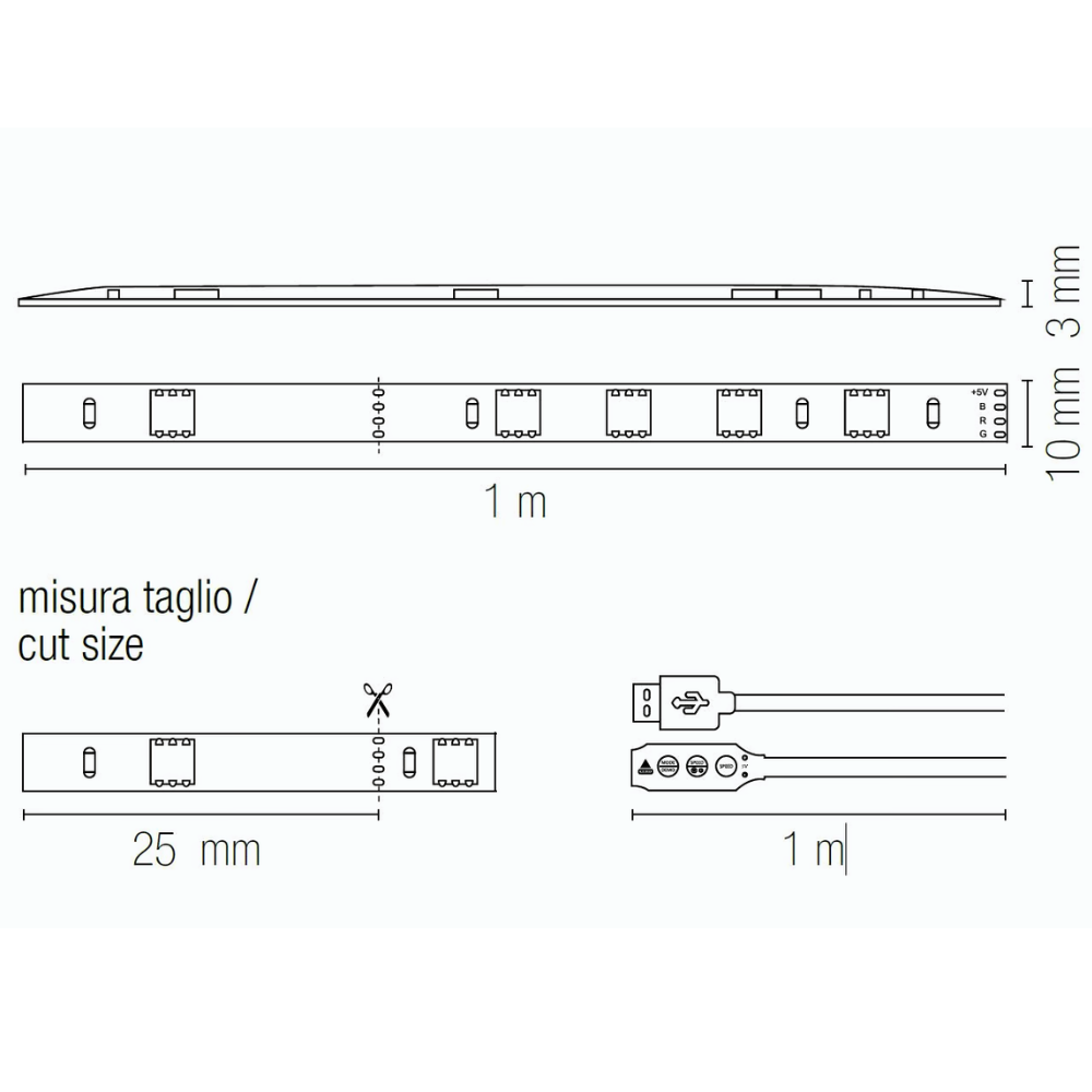 Striscia led 1,5 watt adesiva controllo touch rgb attacco usb