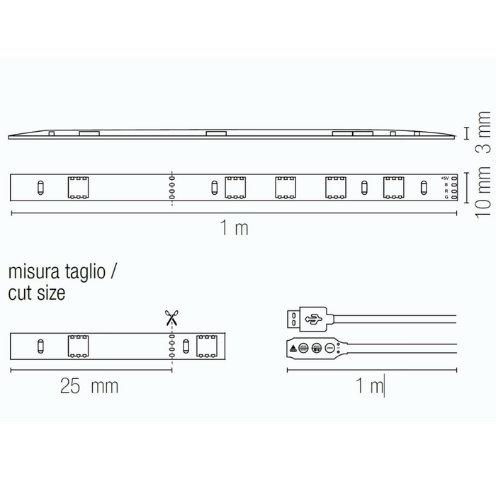 Striscia led 1,5 watt adesiva controllo touch rgb attacco usb