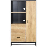 Credenza Moderna da Cucina con 2 Cassetti, 2 Ripiani e un Armadietto, 88x35x160 cm, Legno e Nero