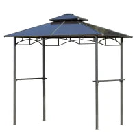 Gazebo da Giardino 2,4 x 1,5 m, Gazebo per Barbecue con 2 Ripiani, Tetto per Barbecue, in Alluminio e Metallo, Tetto in Policarbonato, Nero