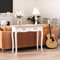 Consolle per Ingresso con 2 Cassetti, in MDF e Legno Massiccio di Pino Chiaro, 87L x 34P x 78H cm, Bianco