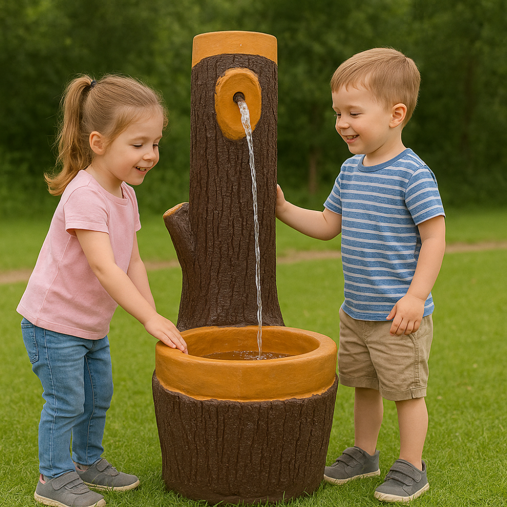 Fontana finto legno grande h120 x l45 x p70 cm esterni cemento effetto naturale