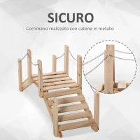Ponte Ponticello da Giardino in Legno per Laghetto con Passerella ad Arco, Impermeabile per Esterni, 100x32x48cm