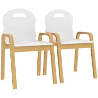 Set 2 Sedie Bambini in Legno di Betulla Regolabili e Impilabili, Bianco