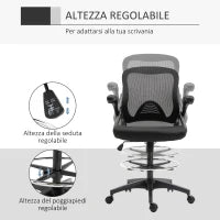 Sedia da Ufficio Traspirante ad Altezza Regolabile con Braccioli Ribaltabili, 64x60x106-126 cm, Nera