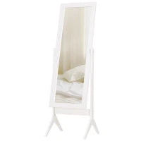 Specchio a Figura Intera con 4 Gambe e Angolazione Regolabile, in Legno e Vetro, 47x46x148 cm, Bianco