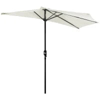Ombrellone Semicircolare da Parete per Giardino 2.7x1.5 m con Apertura a Manovella, Bianco