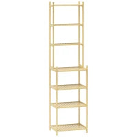 Mobile Scaffale Bagno a 7 Ripiani Portaoggetti in Bambù, 44x33x180 cm, Color Legno