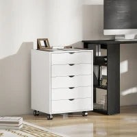 Cassettiera da Ufficio con 5 Cassetti per Documenti A3, Ruote e Blocco, 50x40x67.5 cm, Bianco