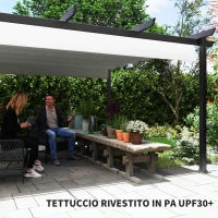 Gazebo Pergola 4x4 m con Tettuccio Retrattile, 8 Viti e 8 Picchetti in Alluminio, Poliestere e Metallo, Bianco