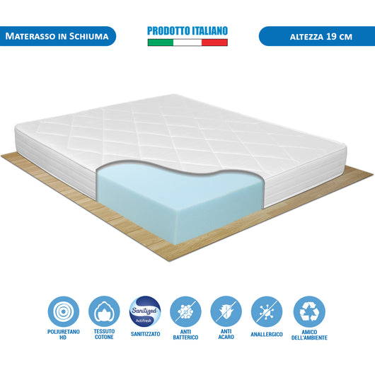 Kit Rete ortopedica e materasso waterfoam matrimoniale 160x190 Norvegia H19, cuscini inclusi - Comprarredo