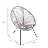 Set di 4 Sedie da Giardino Ovali in Rattan PE e Metallo in Stile Boho Chic, Grigio Chiaro