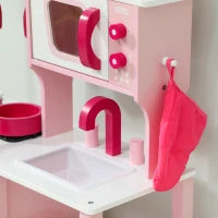 Cucina Giocattolo per Bambini 3+ Anni con Microonde, Piano Cottura e Lavandino, in Legno, 55x24x86 cm, Rosa