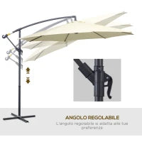 Ombrellone Decentrato da Giardino con Base a Croce Inclusa, in Metallo e Poliestere, 3x2.5 m, Beige