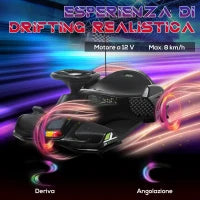 Go Kart Elettrico per Bambini 8-12 Anni Velocità 3-8 km/h per Drifting con Luci e Musica, Nero