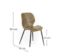 E-STYLO Sedia da pranzo in soft touch sabbia e gambe in metallo nero, 55cm X 45cm H. 83cm.