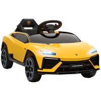 Auto elettrica per bambini 12V con telecomando 2,4 GHz, 2 motori, clacson, LED, musica, 101,5 x 49 x 43 cm, Giallo
