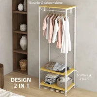 Mobile Appendiabiti 2 in 1 con Ripiano a 2 Livelli, in Acciaio e Truciolato, 60x40x167.5 cm