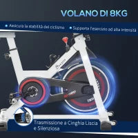 Cyclette Professionale, Bici da Spinning,Cyclette da Camera Regolabile con Schermo LCD e Portabicchieri, Volano 8kg, Bianco