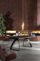 E-STYLO Tavolo fisso con top rovere termocotto impiallacciato e gambe in metallo nero, 90cm X 160cm H. 76cm.