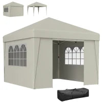 Gazebo da Giardino Pieghevole 3x3x2,75m Anti-UV 30+ con Finestre, Pareti Laterali e Sacca da Trasporto, Crema