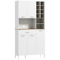 Credenza Cucina Alta con Armadietti e ripiani aperti, Armadio con scomparti e portabottiglie, dispensa con 5 ante, MDF, Bianco| Aosom Italy
