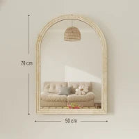 Specchio da Parete ad Arco con Bordo Scanalato e Ganci, in Vetro e Polistirene, 50x2x70 cm, Beige