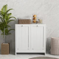 kleankin Mobile Portabiancheria con 2 Scomparti a Ribalta in Legno, 66x33x68cm, Bianco