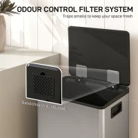 Pattumiera da 50 L a pedale, con secchio estraibile e chiusura soft, 41,7x36,6x62 cm, Argento