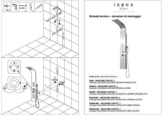 Colonna doccia attrezzata flower in acciaio nero opaco con cascata h140xl20xp44 *** confezione 1