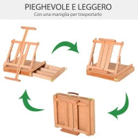 Cavalletto in Legno di Faggio con Cassetto Inferiore, Altezza e Angolazione Regolabile, 42x36x12.5 cm