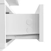 Tavolino da caffè bianco lucido con 4 inserti in vetro, 2 cassetti e 2 vani aperti, Bianco