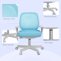 Sedia da Ufficio Ergonomica e Reclinabile ad Altezza Regolabile con 5 Rotelle, 55x48x82.5-94.5 cm, Azzurra