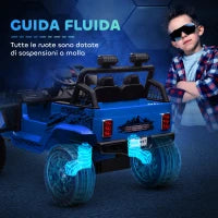 Macchina per Bambini Elettrica Fuoristrada 12V con Doppio Motore, Età 3-6 Anni, Telecomando e Luci, Blu