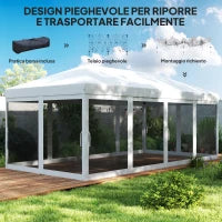 Gazebo Pieghevole 6x3 m in Acciaio con 6 Tende Zanzariera, color Crema