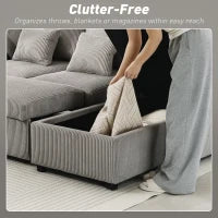 Divano Letto Moderno a U con 2 Chaise Longue e Vani Contenitore, Velluto a Coste, 282x140x86 cm, Grigio