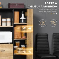 Credenza Moderna da Cucina con 2 Cassetti, 2 Ripiani e un Armadietto, 88x35x160 cm, Legno e Nero