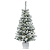 Albero di Natale Artificiale Innevato con 60 Luci LED Bianche e 116 Rami, Albero di Natale con Luci Incorporate, Base con Vaso Rimovibile, Φ40x90cm, Verde