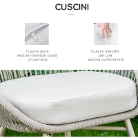 Set da Giardino in Rattan Sintetico Stile Boho con Tavolino e 2 Sedie, Bianco Crema