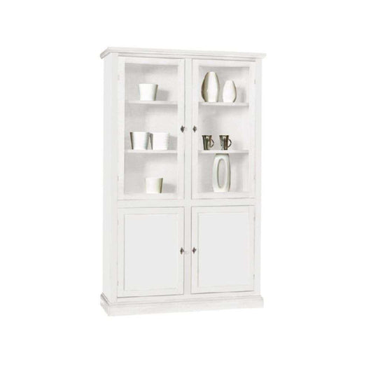 Vetrina 4 ante arte povera in legno massello e mdf con rifinitura in bianco 120X41X187 H